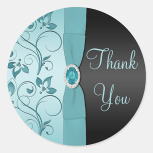 Adesivo Floral Azul e Preto Obrigado Sticker