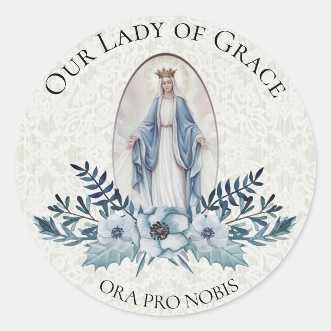 Adesivo Floral Azul |Escritura | Virgem Maria | rendas (Frente)