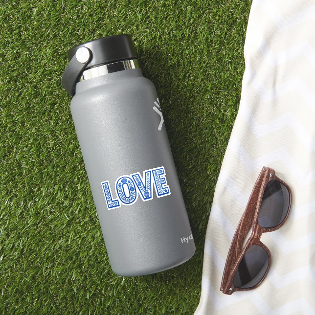 Adesivo Floral Azul Real "AMOR" (HydroFlask Insitu)