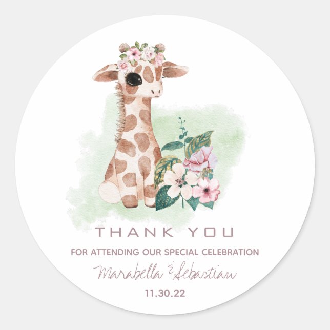 Adesivo *~* Floral Baby Giraffe OBRIGADO A VOCÊ (Frente)