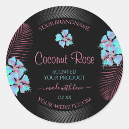 Adesivo Floral Black Product Labels Teal e Pink Flowers