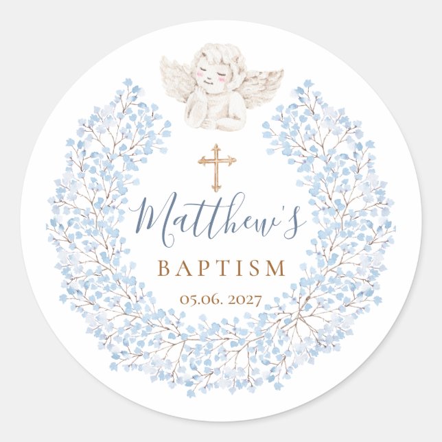 Adesivo Floral Blue Baby Angel Cross Baptism (Frente)