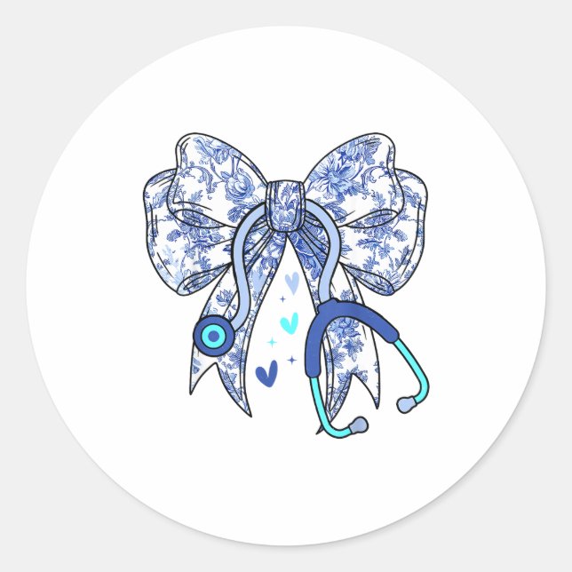 Adesivo Floral Blue Coquette Bow Nurse Stethoscope Medical (Frente)