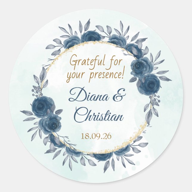 Adesivo Floral Blue Gold para Casamento Círculo El (Frente)