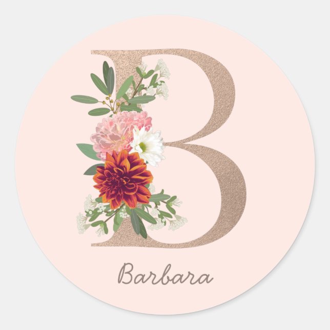 Adesivo Floral blush buquê - letra personalizada " B " (Frente)