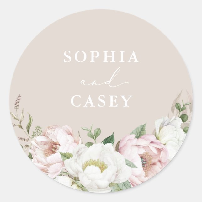 Adesivo Floral Blush White Peony Greenery Envelope Seal (Frente)