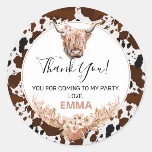 Adesivo Floral Boho Highland Cow Birthday Favor Sticker