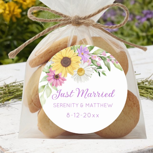 Adesivo Floral Boho Sunflower Daisy Wedding Just Married (Criador carregado)
