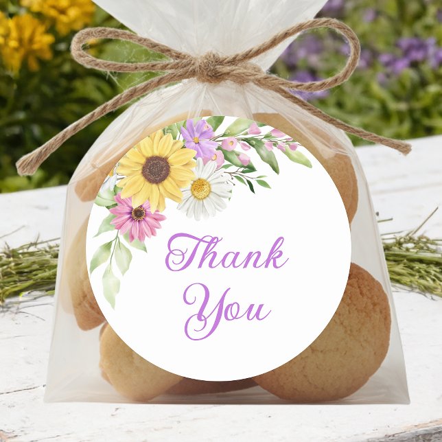 Adesivo Floral Boho Sunflower Daisy Wedding Thank You (Criador carregado)
