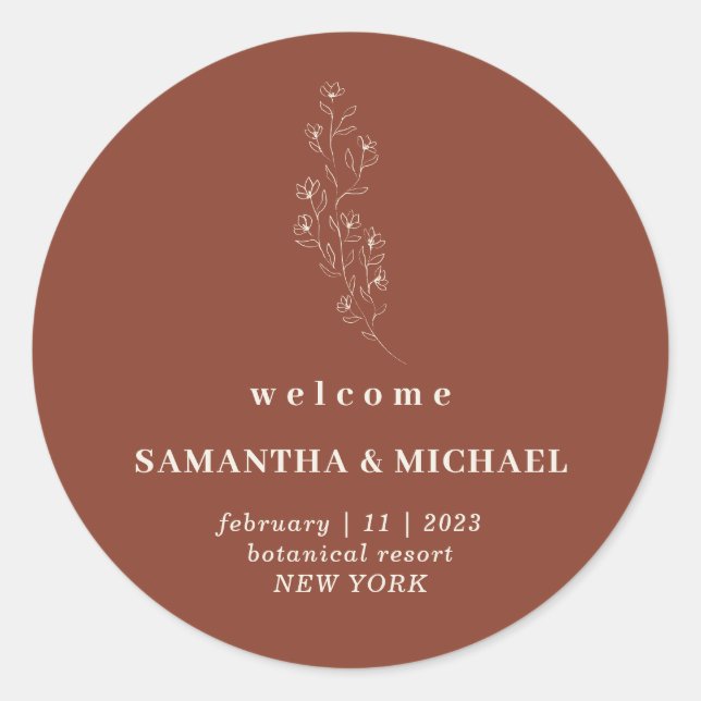 Adesivo Floral Boho Terracotta Indie Bem-vindo ao Casament (Frente)