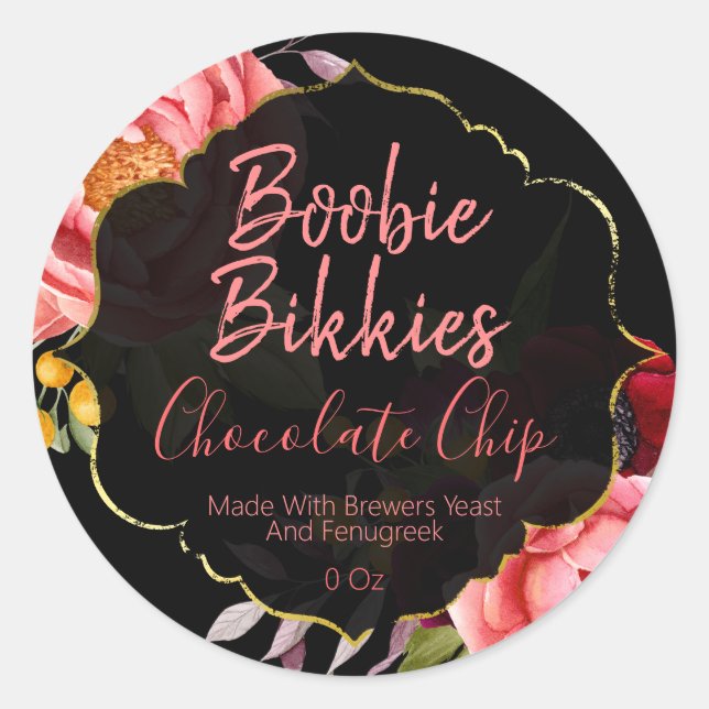 Adesivo Floral Boobie Bikkies Rótulos de Lactação (Frente)