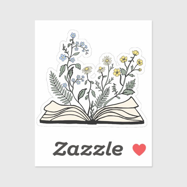 Adesivo Floral Book Wildflowers Botanical Reading (Folha)