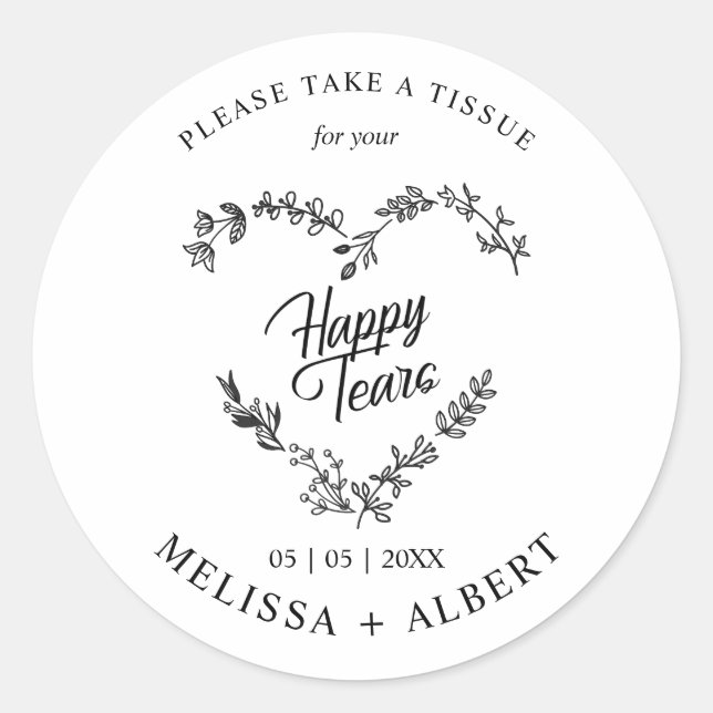 Adesivo Floral & Branches Heart Happy Tears Wedding Quote (Frente)