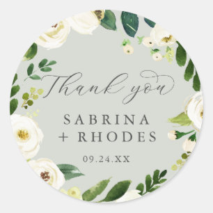 Adesivo Floral Branco Elegante   Sage Mint Obrigado Favor