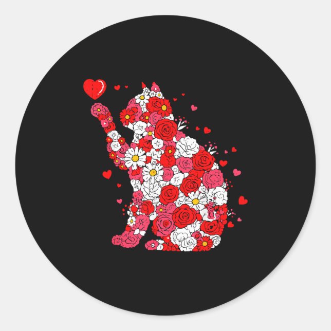 Adesivo Floral Cat Heart Valentines Day Meow Kitty Kitten  (Frente)