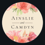 Adesivo Floral Champanhe Aguado em Aquarela<br><div class="desc">Lindas flores em aquarela macias e folhagens em vermelho,  laranja e pêssego em fundo champanhe,  adesivo personalizado. Projetado para combinar com nossa Coleção Aquarela Desfiada.</div>