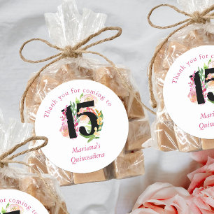 Adesivo Floral Chic Número 15 Rosa e Dourado Quinceanera