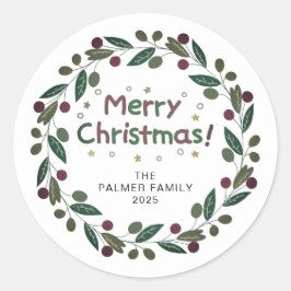 Adesivo Floral Christmas Wreath Family Name Classic