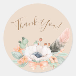 Adesivo Floral Coral Watercolor Minimalística Obrigado