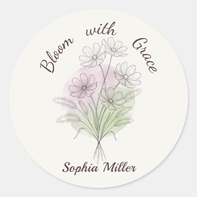 Adesivo Floral Cosmos Botânico Personalizado com N (Frente)