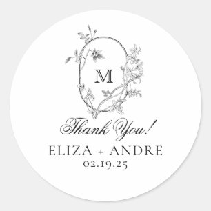 Adesivo Floral Crest Monograma Obrigado Casamento