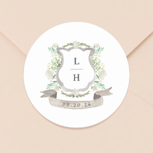 Adesivo Floral Crest Watercolor Monograma Casamento