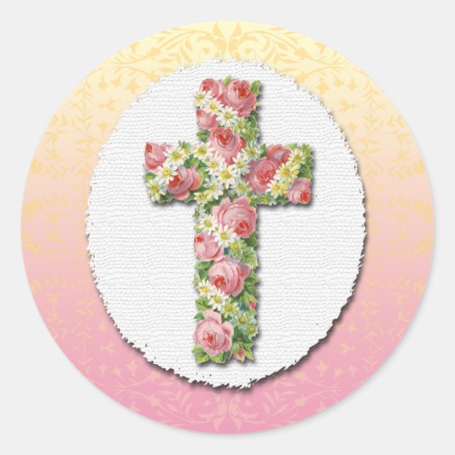 Adesivo Floral Cross of Pink Roses and Daisies Sticker (Frente)