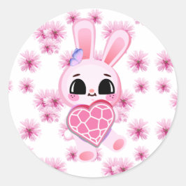 Adesivo Floral cute pink rabbit easter