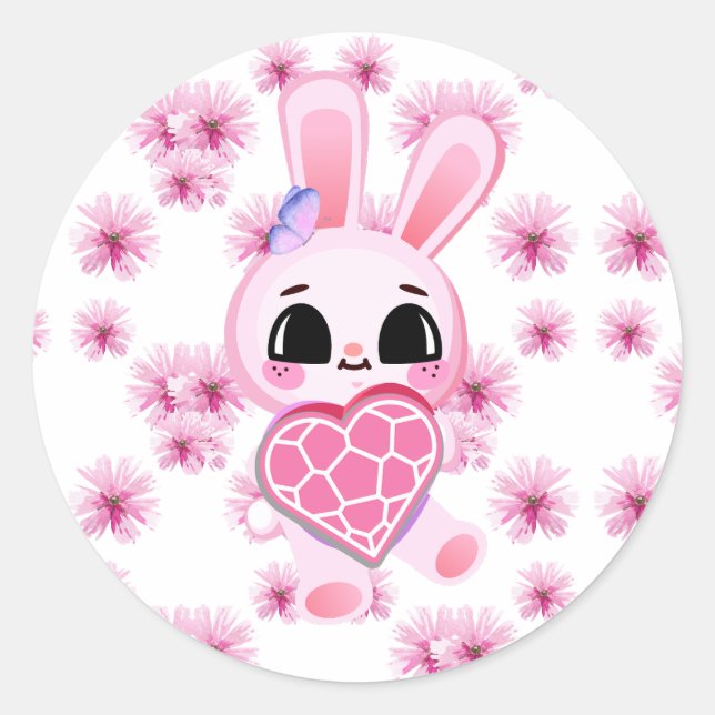 Adesivo Floral cute pink rabbit easter (Frente)