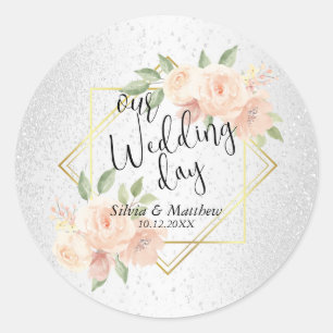 Adesivo Floral de Aquarela em Pêssego e Brilho Branco