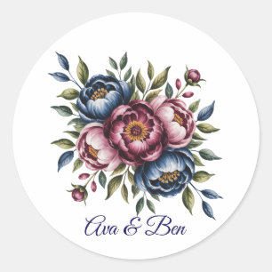 Adesivo Floral de Casamento Burgundy Navy e Blush Peony
