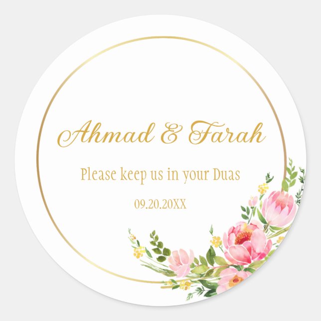 Adesivo Floral de Casamento Islâmico Personalizado Nikkah  (Frente)