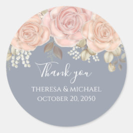 Adesivo Floral De Casamento Obrigado Rosa Dourado Azul