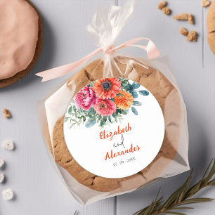 Adesivo Floral de Cores de Água Simples   Laranja e Rosa  