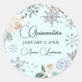 Adesivo Floral de Inverno Prata e Azul Claro Quinceanera