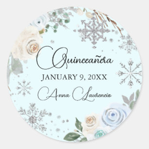 Adesivo Floral de Inverno Prata e Azul Claro Quinceanera