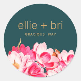 Adesivo Floral de Magnólia em Aquarela Rosa Teal