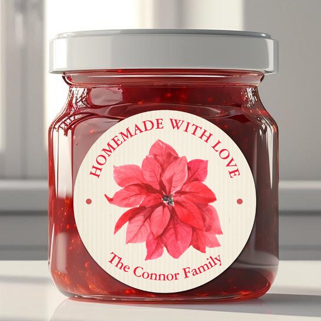 Adesivo Floral de Natal Feito em Casa Com Amor (Homemade With Love Christmas Floral Poinsettia 3" Round Stickers)