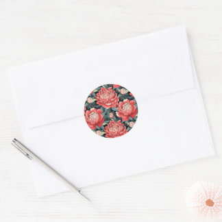 Adesivo Floral de Peônia Vintage Coral Vermelho e Sage