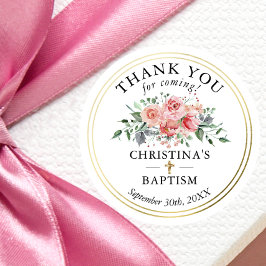 Adesivo Floral Dourada Girl Christening Baptism Obrigado
