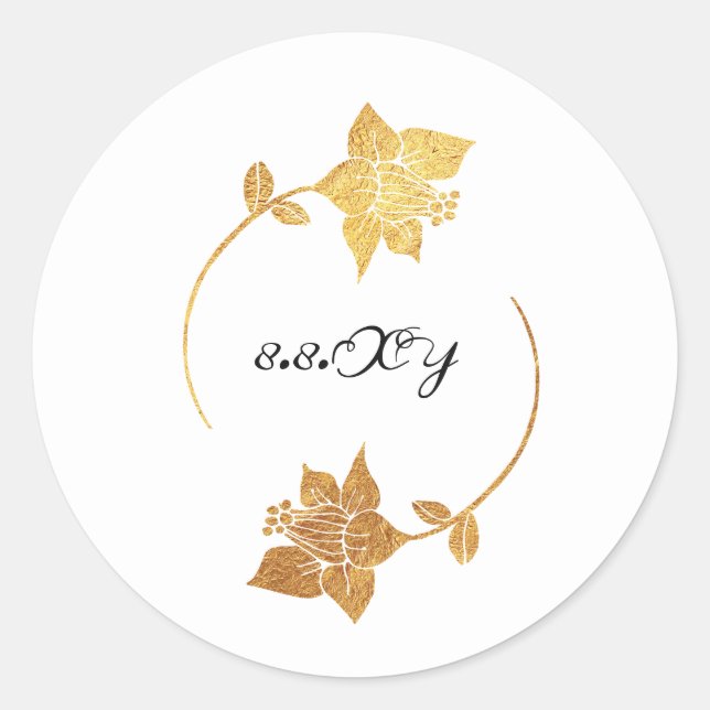 Adesivo Floral Dourado Lux Branco Preto Salvar a Data (Frente)