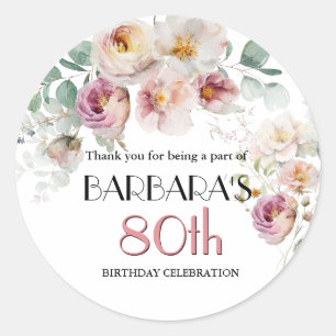 Adesivo Floral Elegante Aquarela 80º Aniversário