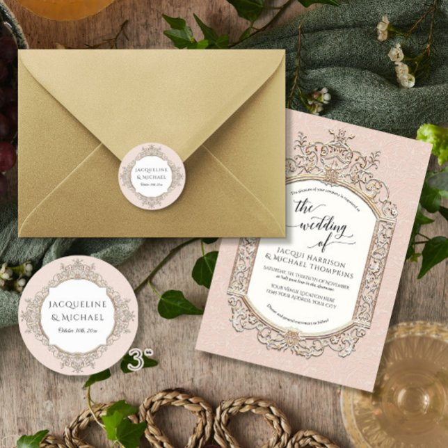 Adesivo Floral Elegante Blush Rosa e Dourado Casamento (Criador carregado)