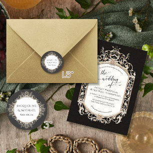 Adesivo Floral Elegante Preto-Vintage, Casamento Dourado B