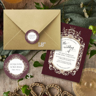 Adesivo Floral Elegante Vintage Burgundy e Casamento Doura