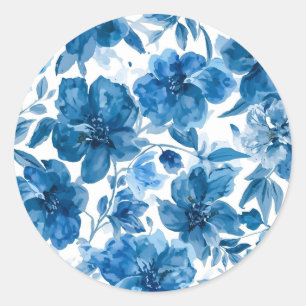 Adesivo Floral em Aquarela Azul Elegante