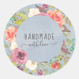 Adesivo floral floral vibrante feito à mão com amor