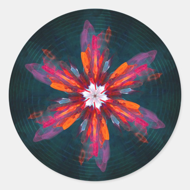 Adesivo Floral Flores de Mandala Laranja Vermelho Abstrato (Frente)