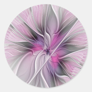 Adesivo Floral Fractal Moderno Abstrato Flor Rosa Cinza