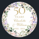 Adesivo Floral Garland 50th Wedding Anniversary<br><div class="desc">Featuring a delicate watercolor floral lavender garland,  this chic botanical 50th wedding anniversary sticker can be personalized with your special anniversary information. Designed by Thisisnotme©</div>